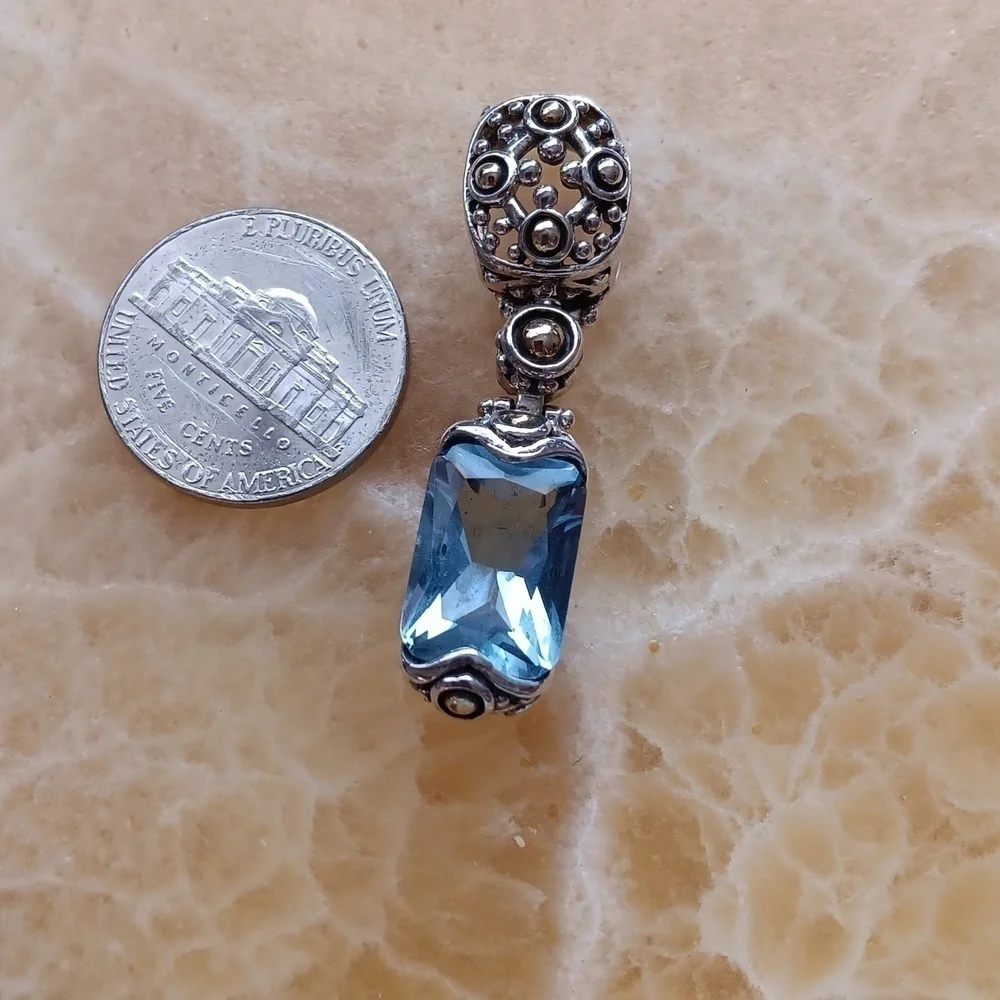 Silver Tone Synthetic Blue Multi Faceted Pendant